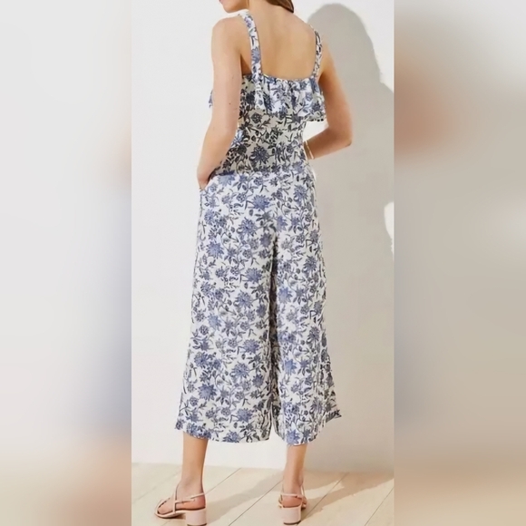 LOFT Trellis Garden Floral Sleeveless Wide Leg Jumpsuit Size 10 - Picture 2 of 10